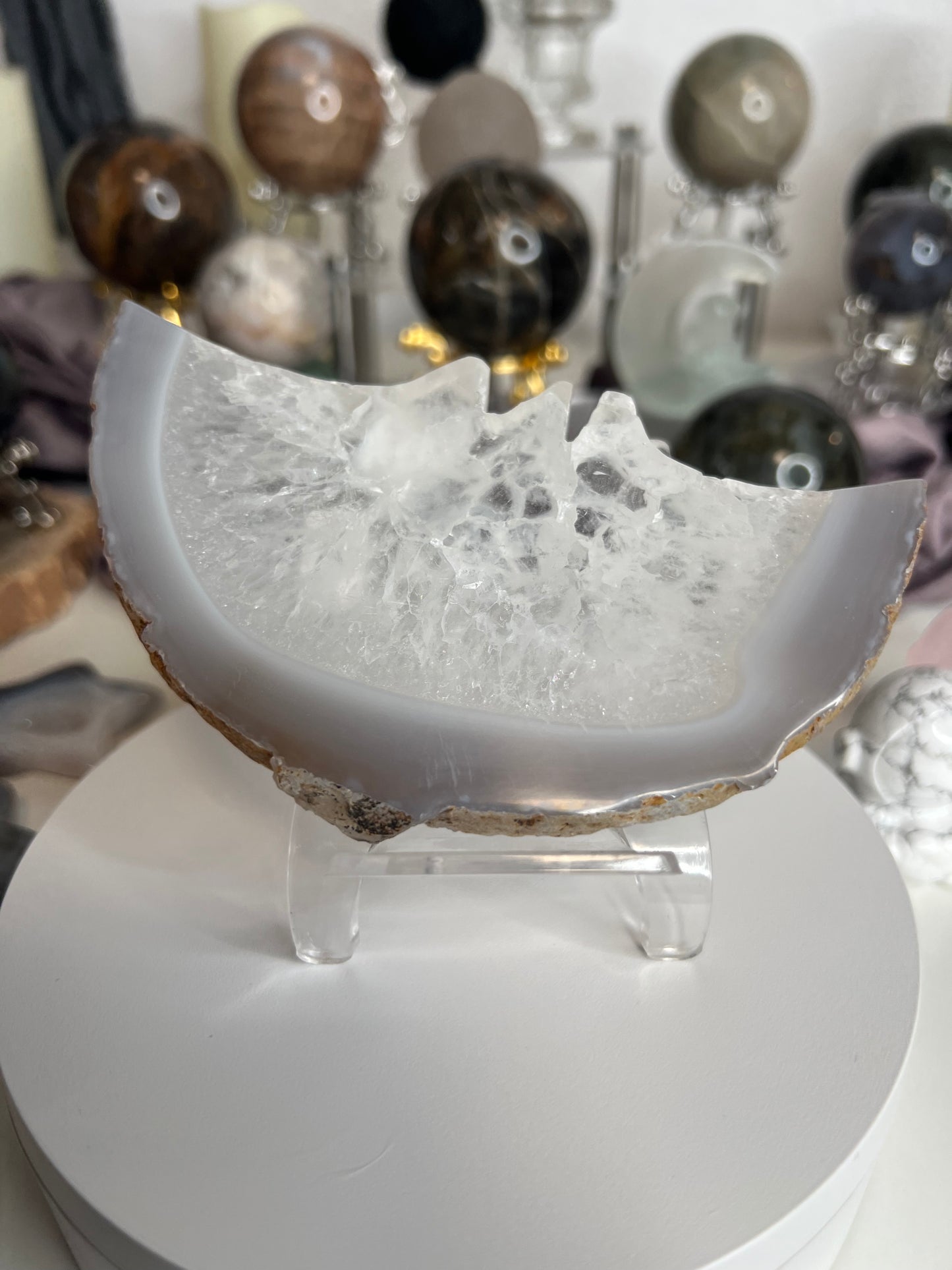 XL Moon Agate and Clear Quartz with Stand