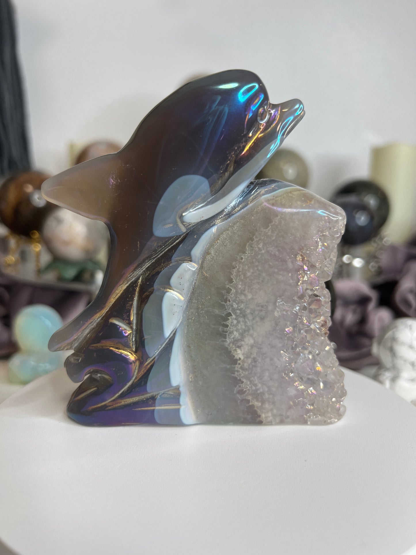 Aura Agate Crystal Dolphin