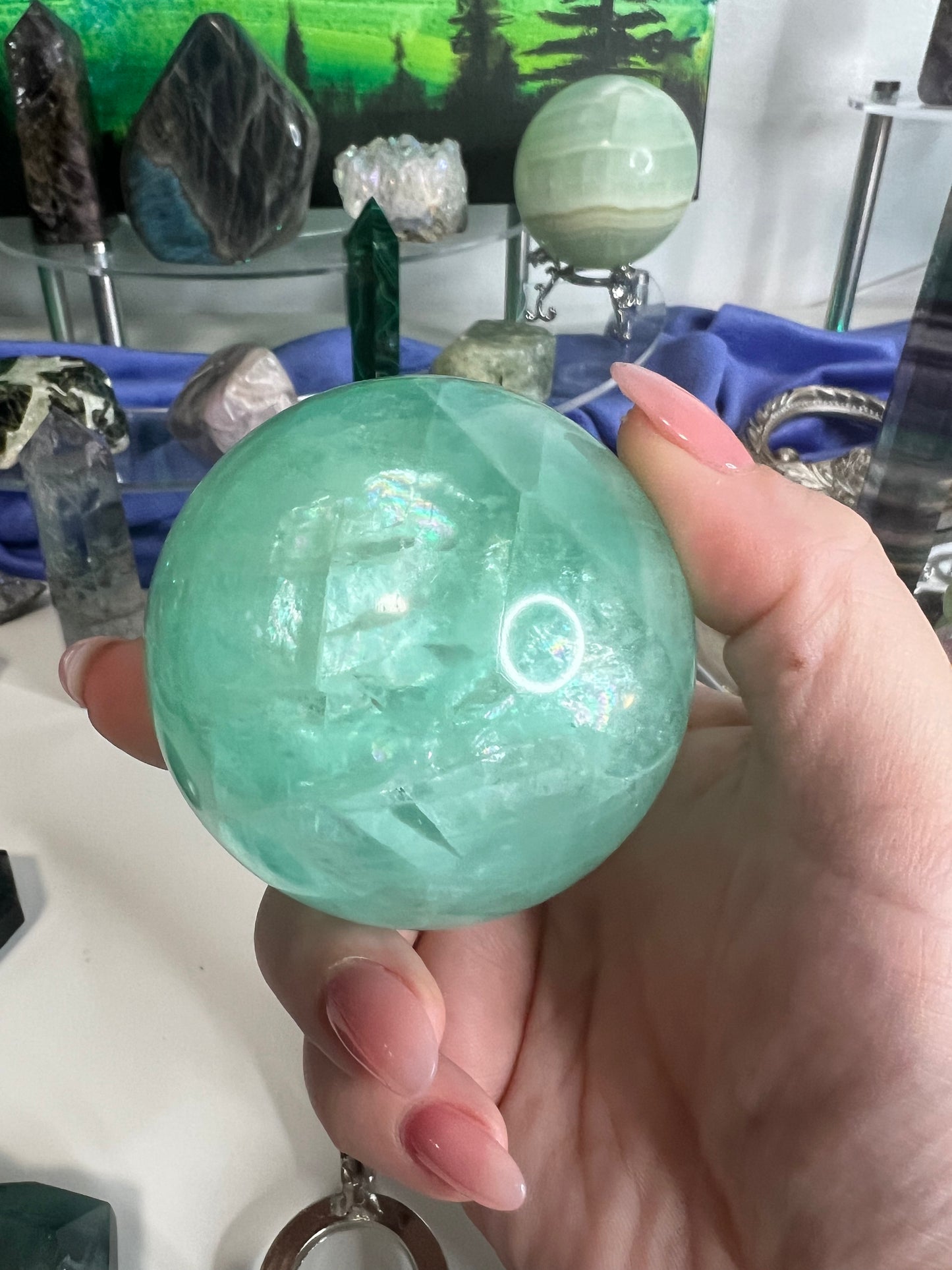Large Flashy Green Fluorite Sphere
