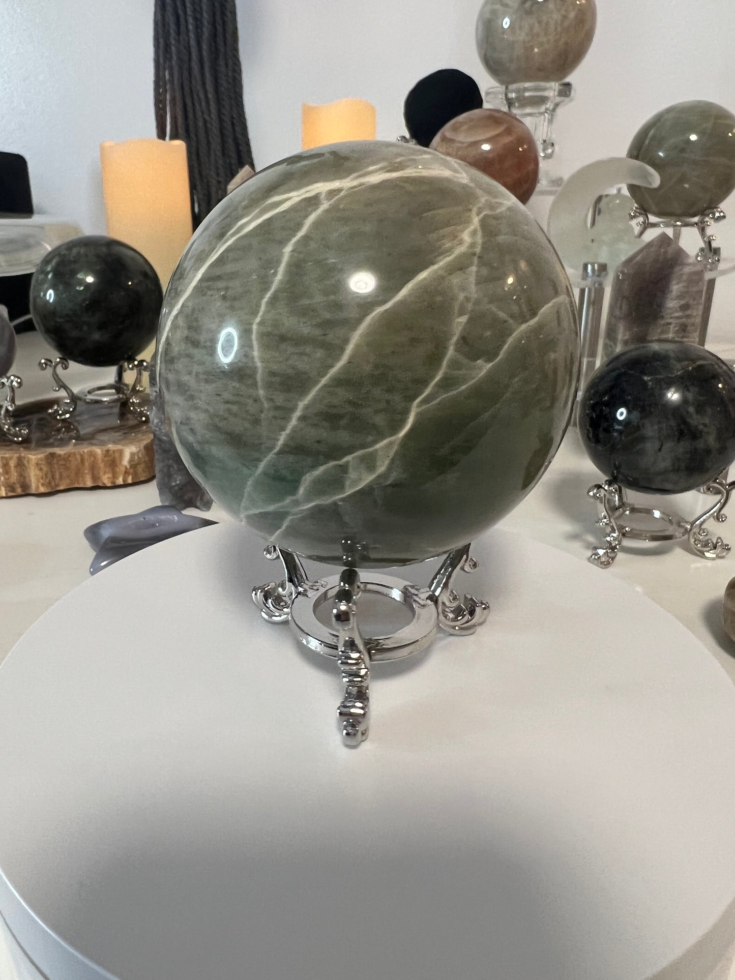 Green Moonstone Sphere 497g