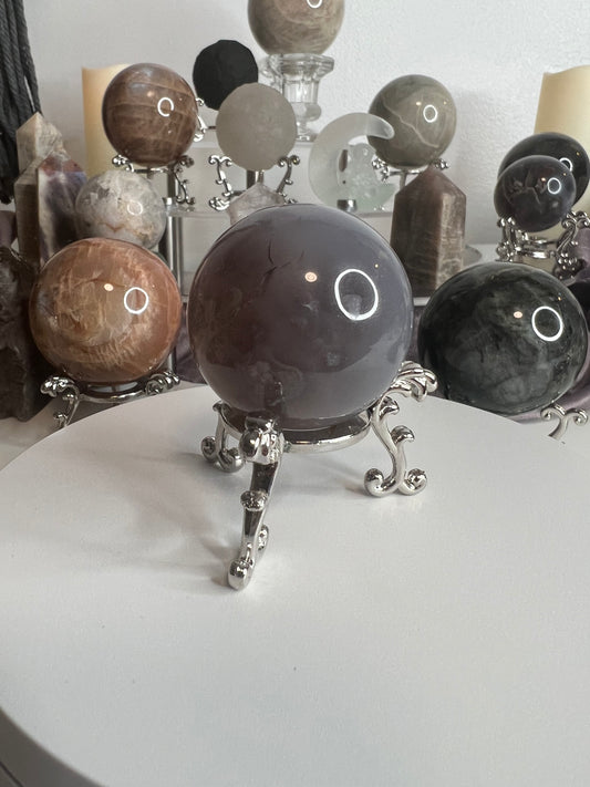 Black Flower Agate Sphere 104g #6