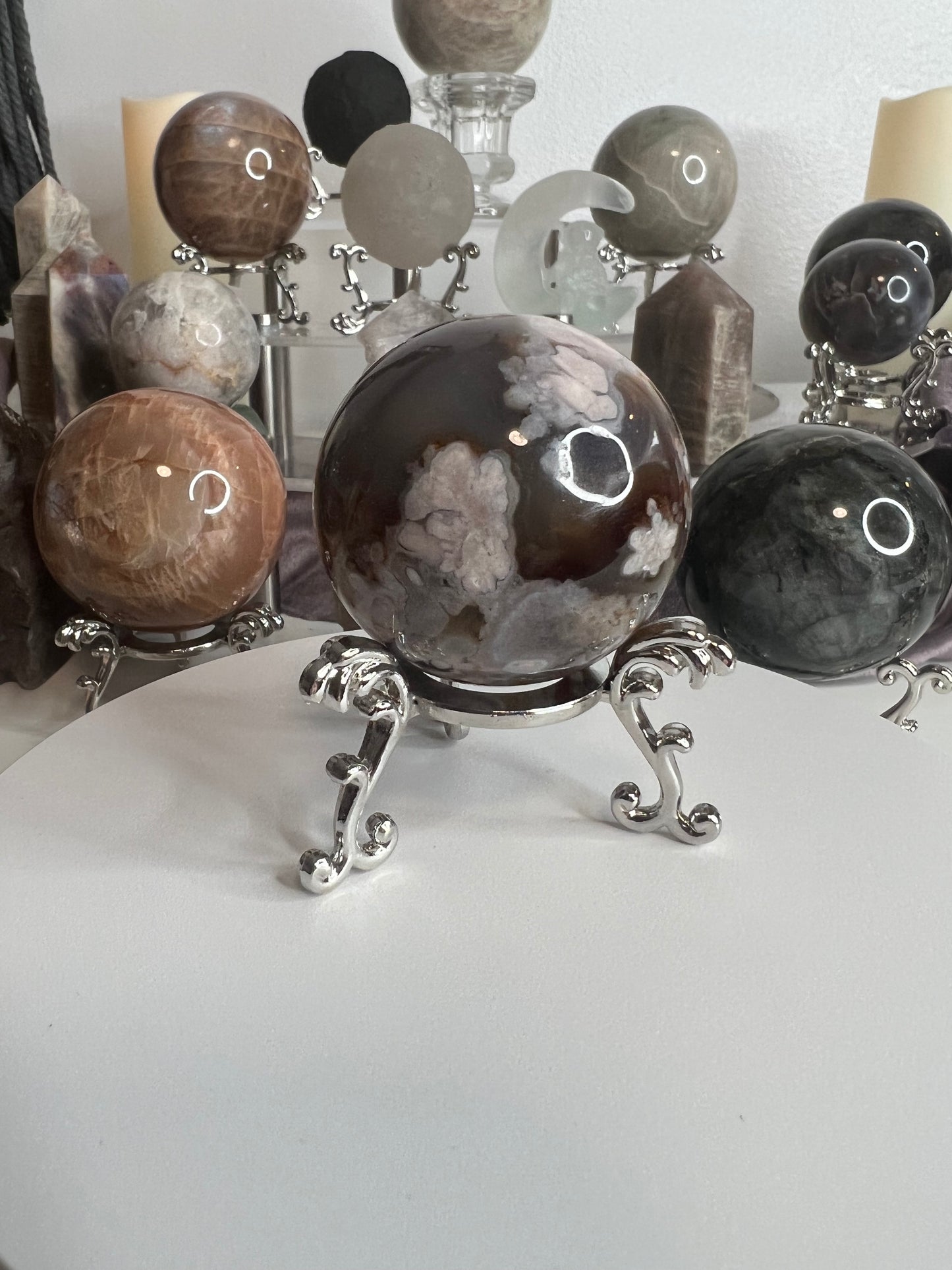 Black Flower Agate Sphere 126g #8