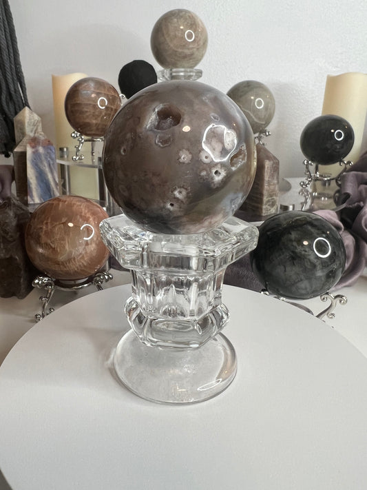 Black Flower Agate Sphere 171g #1