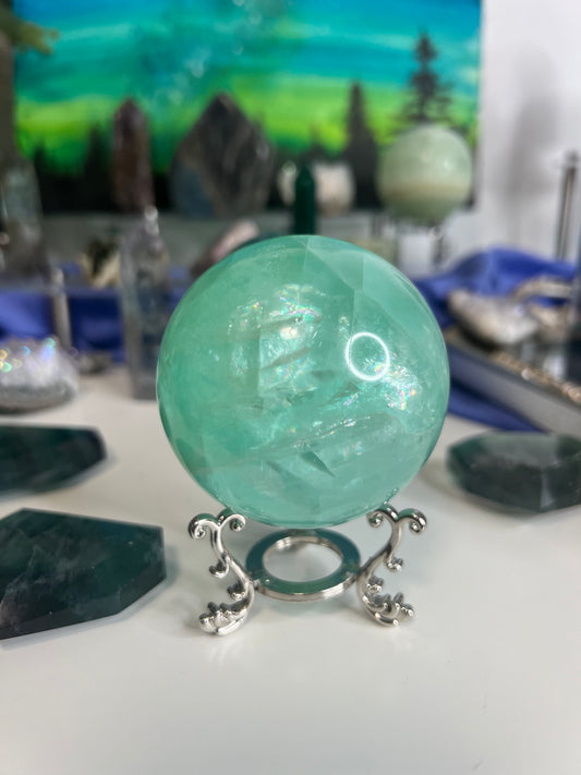 Large Flashy Green Fluorite Sphere