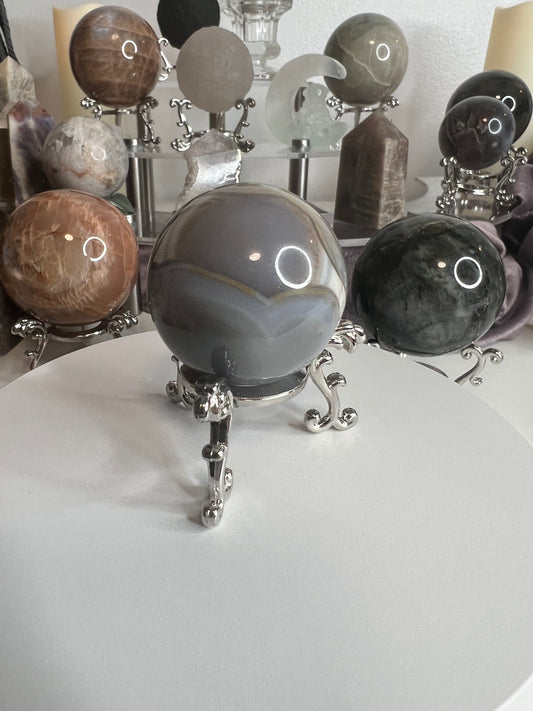 Black Flower Agate Sphere 104g #5