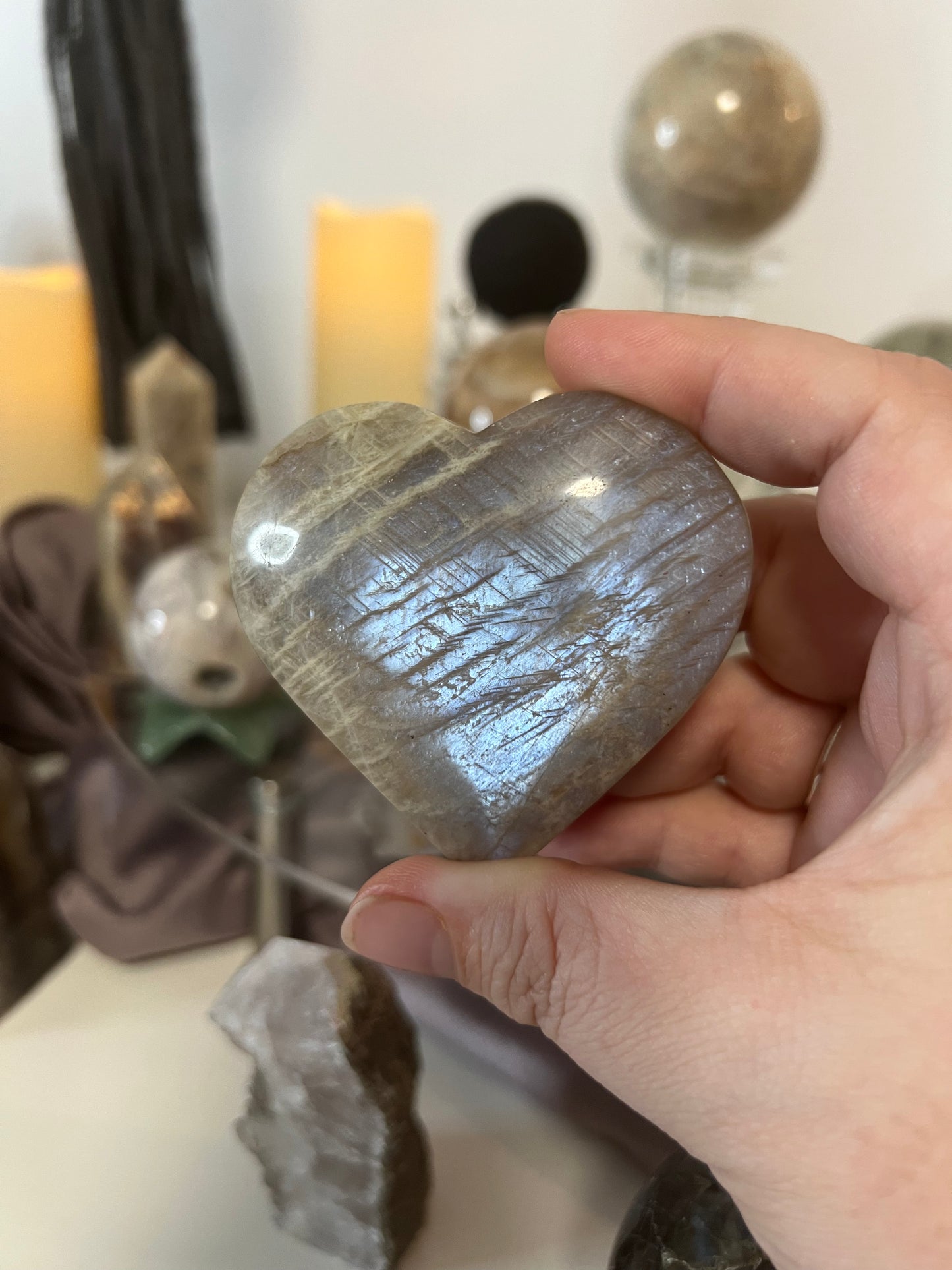 Blue Moonstone Heart 2.5 inches