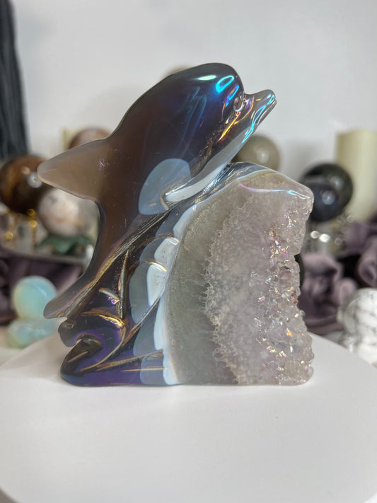 Aura Agate Crystal Dolphin