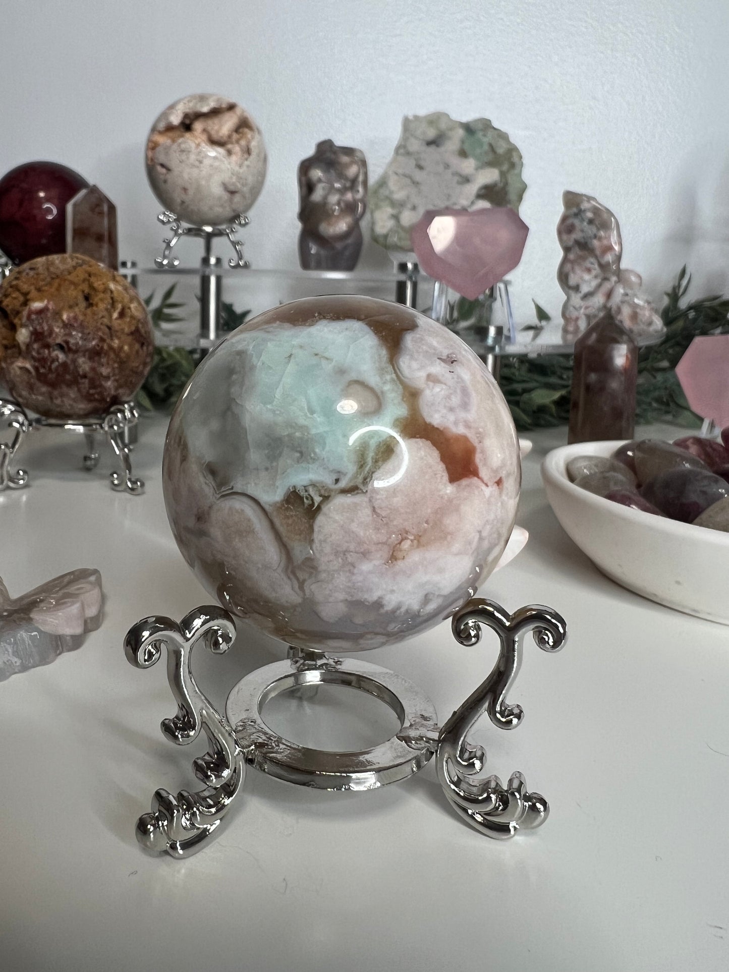 Green Flower Agate Sphere