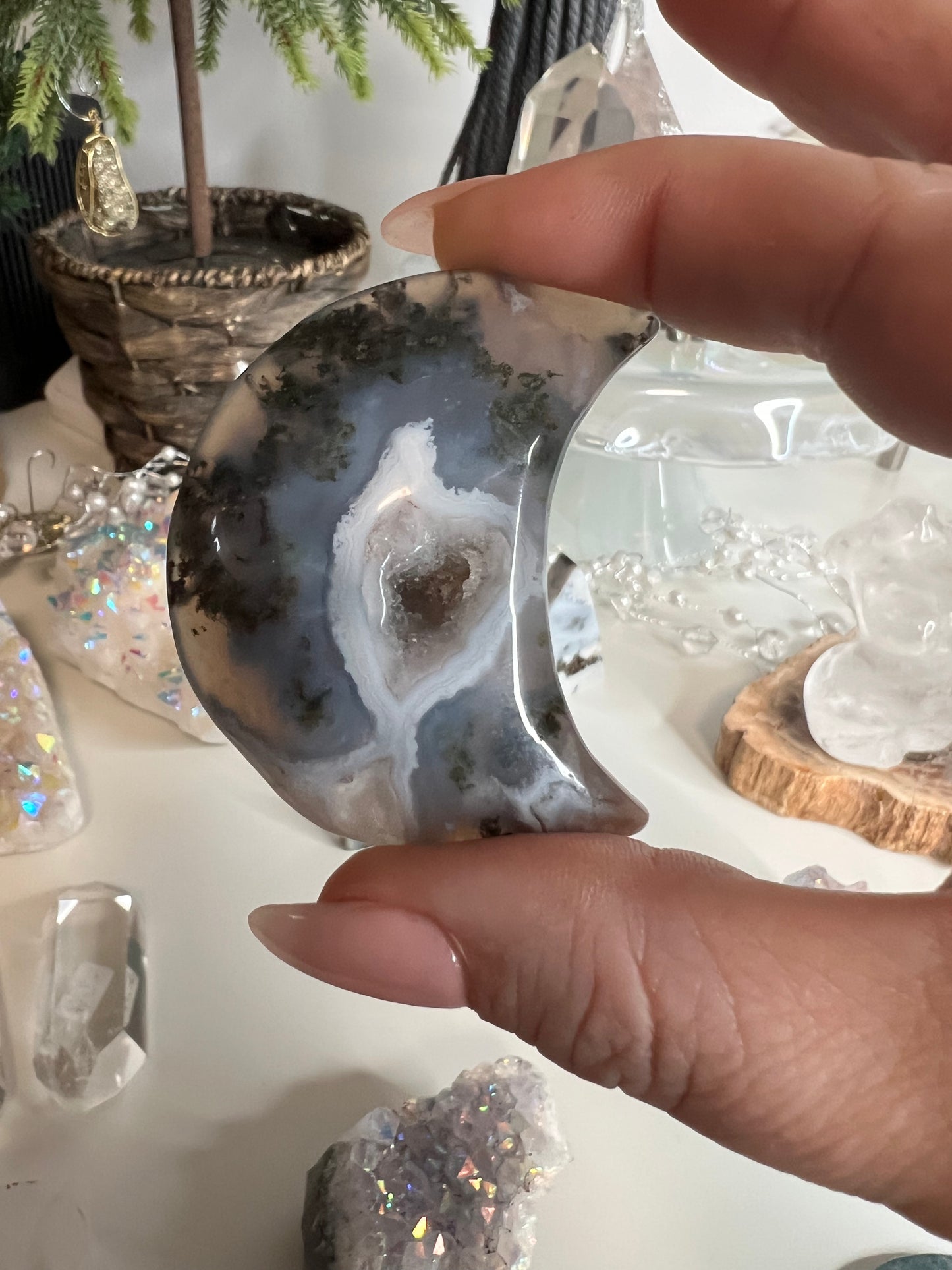 Moss Agate Moon 2"